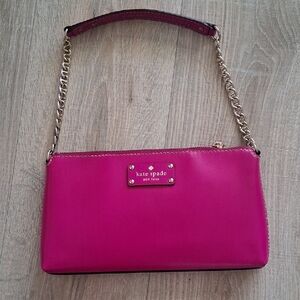 Kate Spade Fuchsia Welesley Shoulder Bag Clutch with Gold Chain